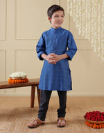 Navy Viscose Blend Dobby Long Kurta