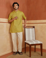 Yellow Viscose Silk Printed Short Kurta