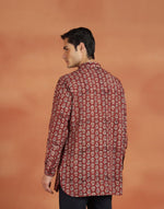 Maroon Cotton Kalamkari Slim Fit Short Kurta
