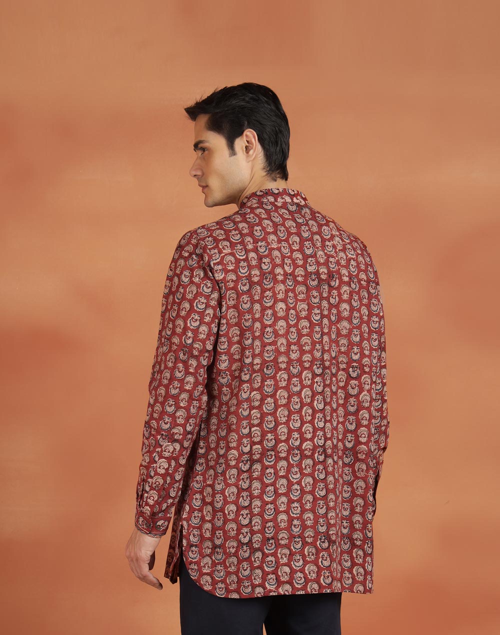 Maroon Cotton Kalamkari Slim Fit Short Kurta
