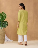 Green Cotton Chikankari Knee Length Kurta