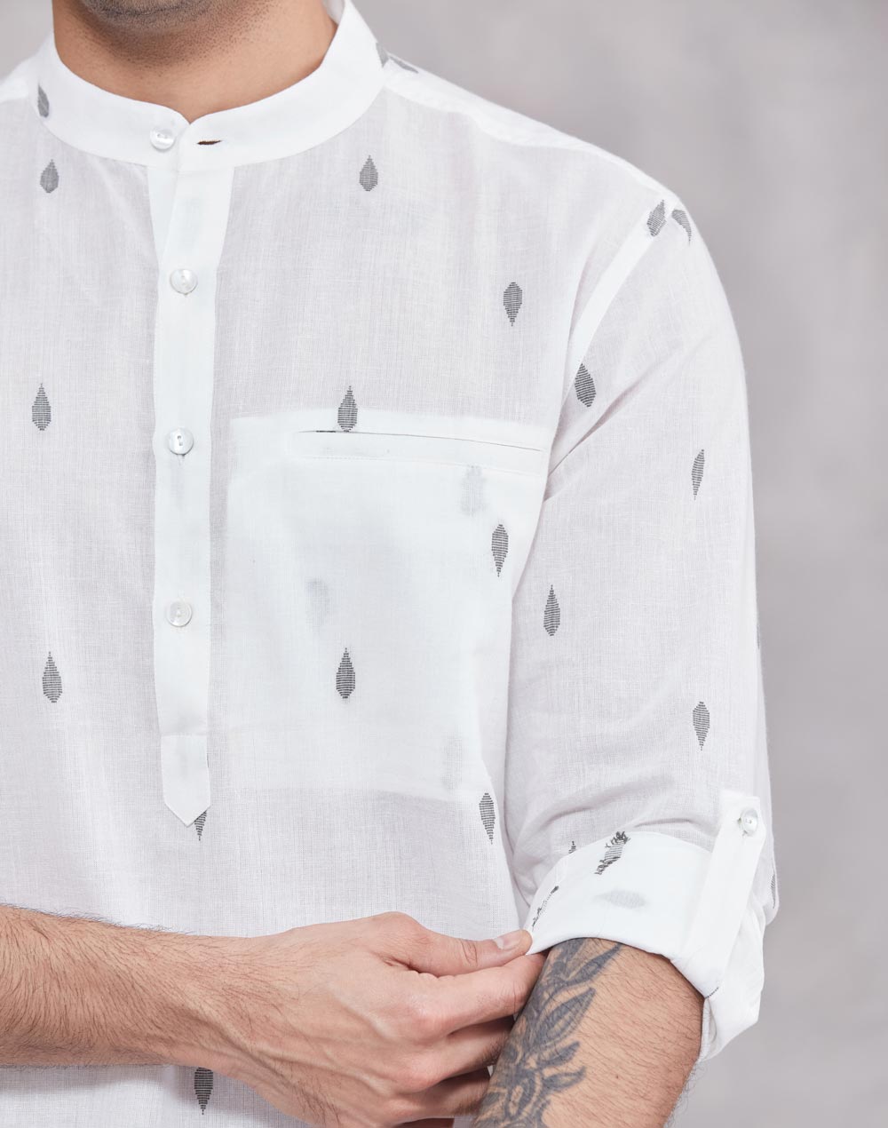 White Cotton Dobby Slim Fit Mid Placket Shirt