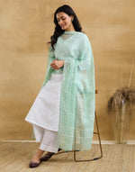 Blue Cotton Silk Blend Chikankari Dupatta