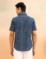 Indigo Cotton Dabu Printed Kai Slim Fit Shirt