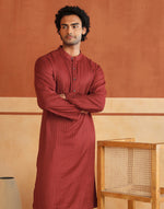 Dobby weave detail on the Red Dobby Long Kurta