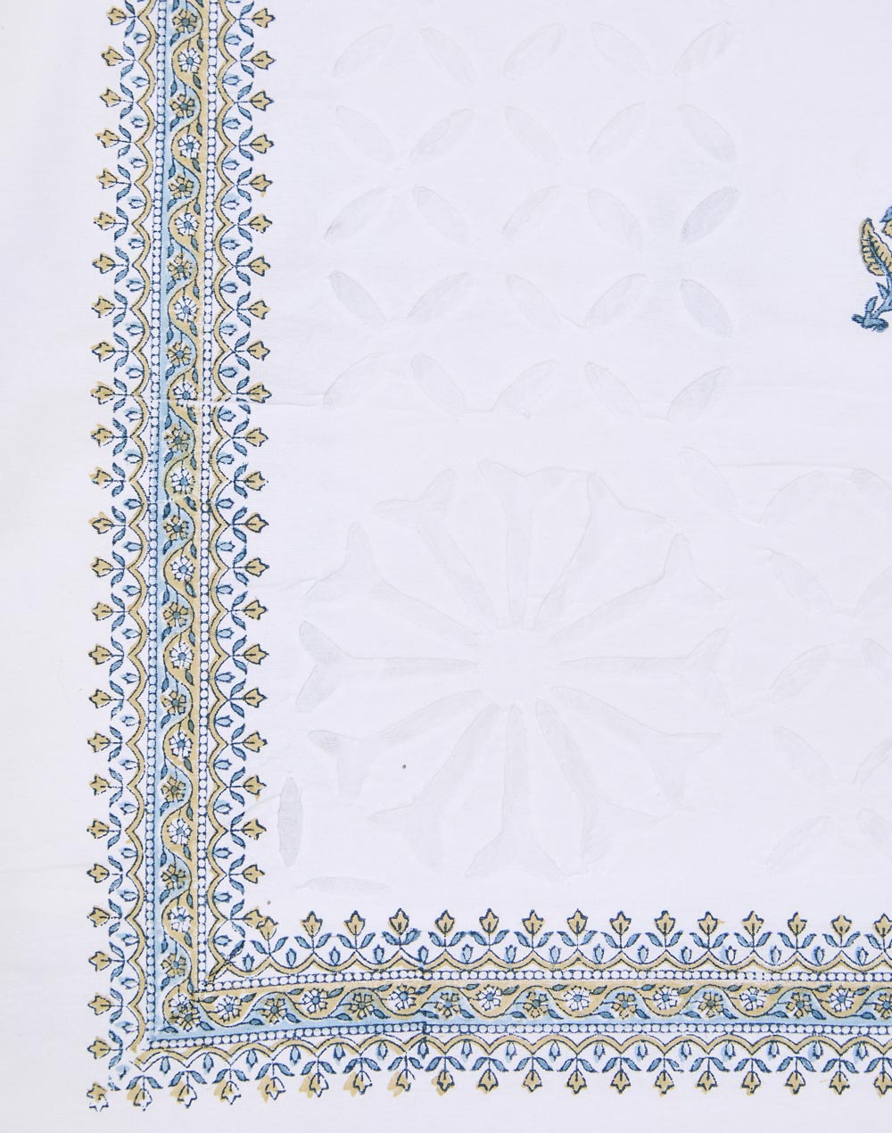 White Sangam Applique Embroidered Cotton Table Cover