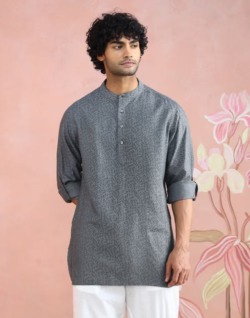 Block print detail on the Grey Block Print Short Kurta