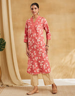 Pink Cotton Hand Block Print Long Kurta