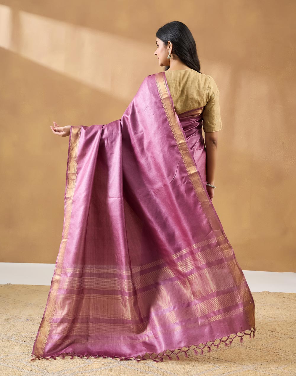 Purple Silk Blend Hand Woven Sari