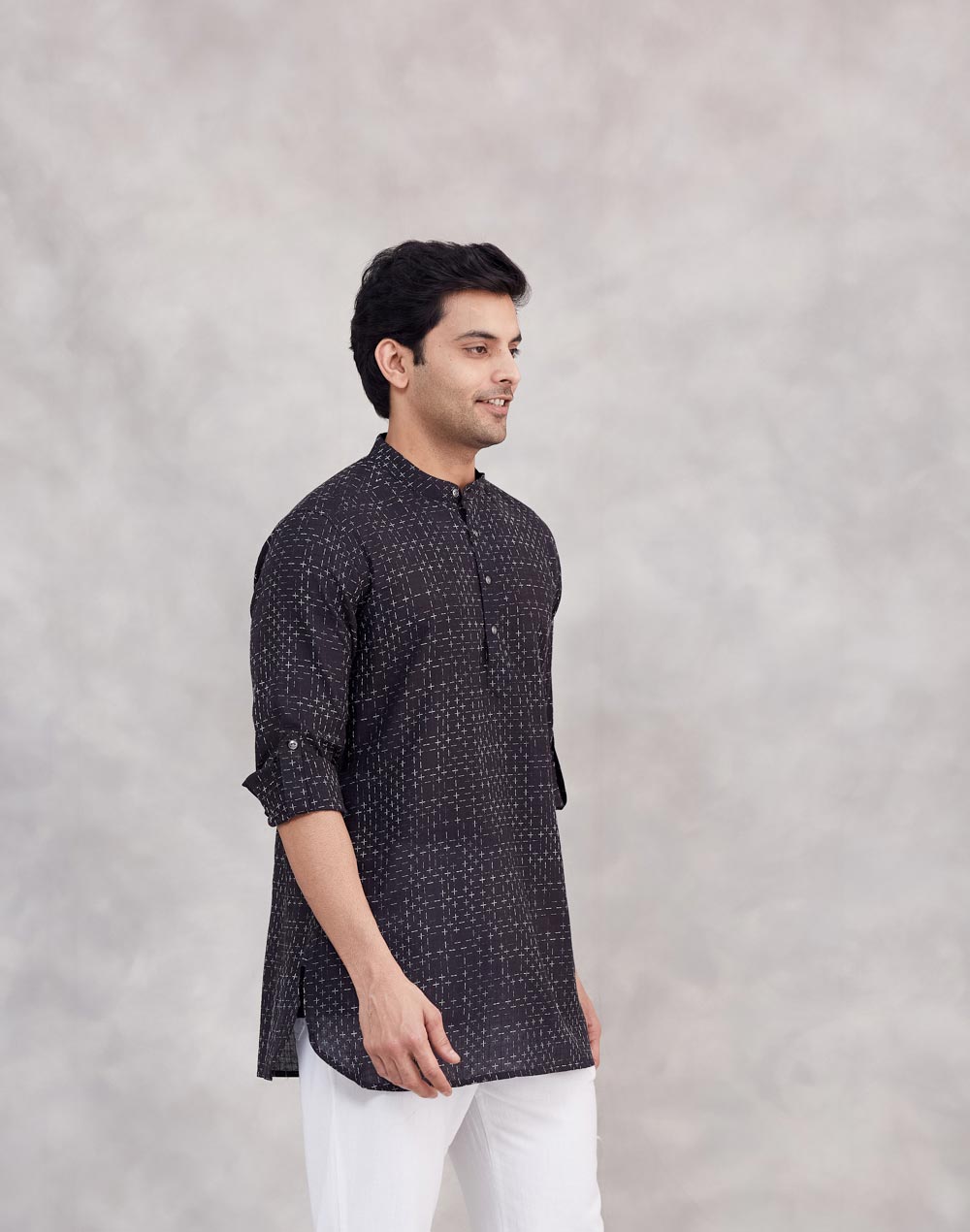 Black Cotton Short Kurta