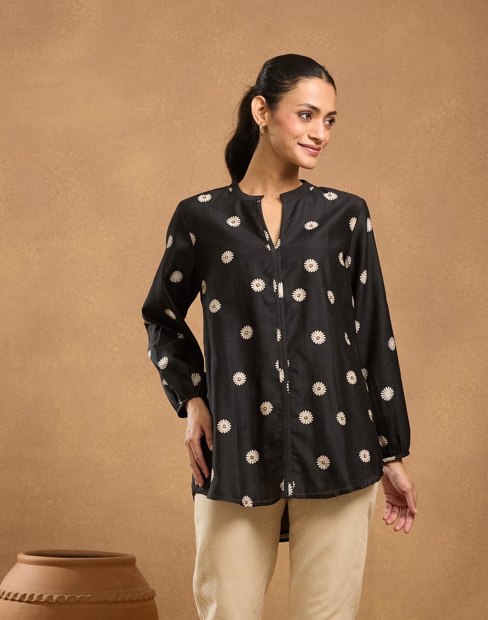 Black Cotton Silk Tunic