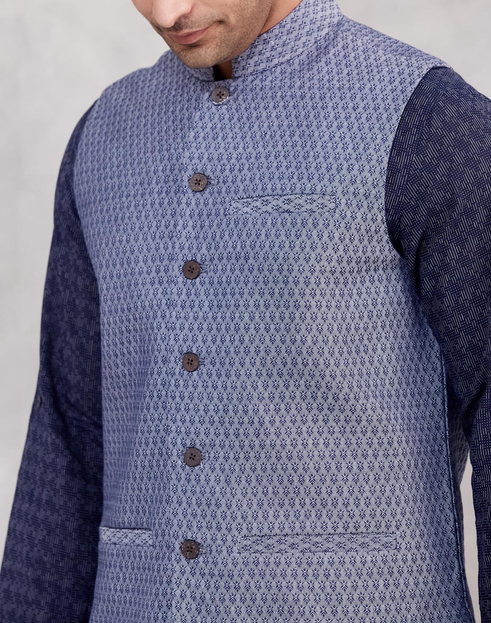 Blue Cotton Gahan Neel Nehru Jacket
