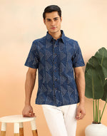 Indigo Cotton Dabu Printed Bush Shirt
