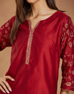 Maroon Cotton Silk Embroidered Long Kurta