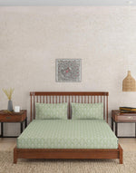 Green Roshni Printed Cotton Bed Sheet With Pillow Covers
