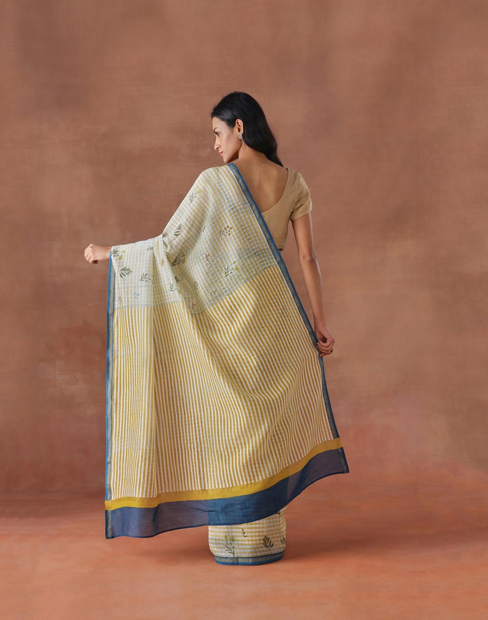 Natural Cotton Silk Hand Block Printed Sari