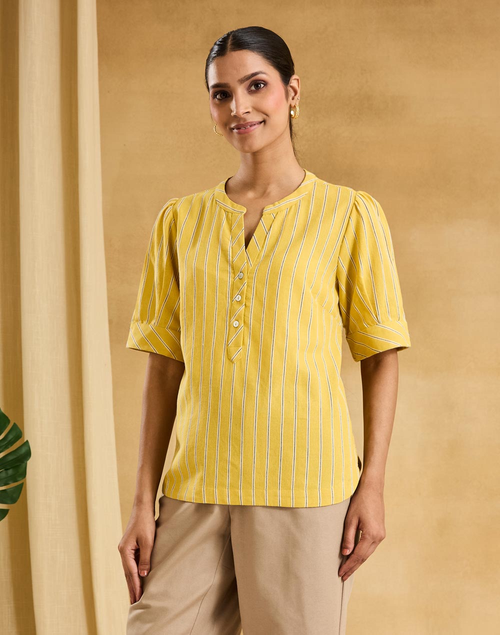 Yellow Cotton Striped Top