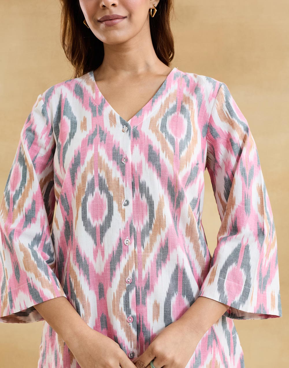Pink Cotton Ikat Pant & Tunic Set