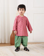 Pink Viscose Blend Hand Block Printed 2pc Dhoti Set