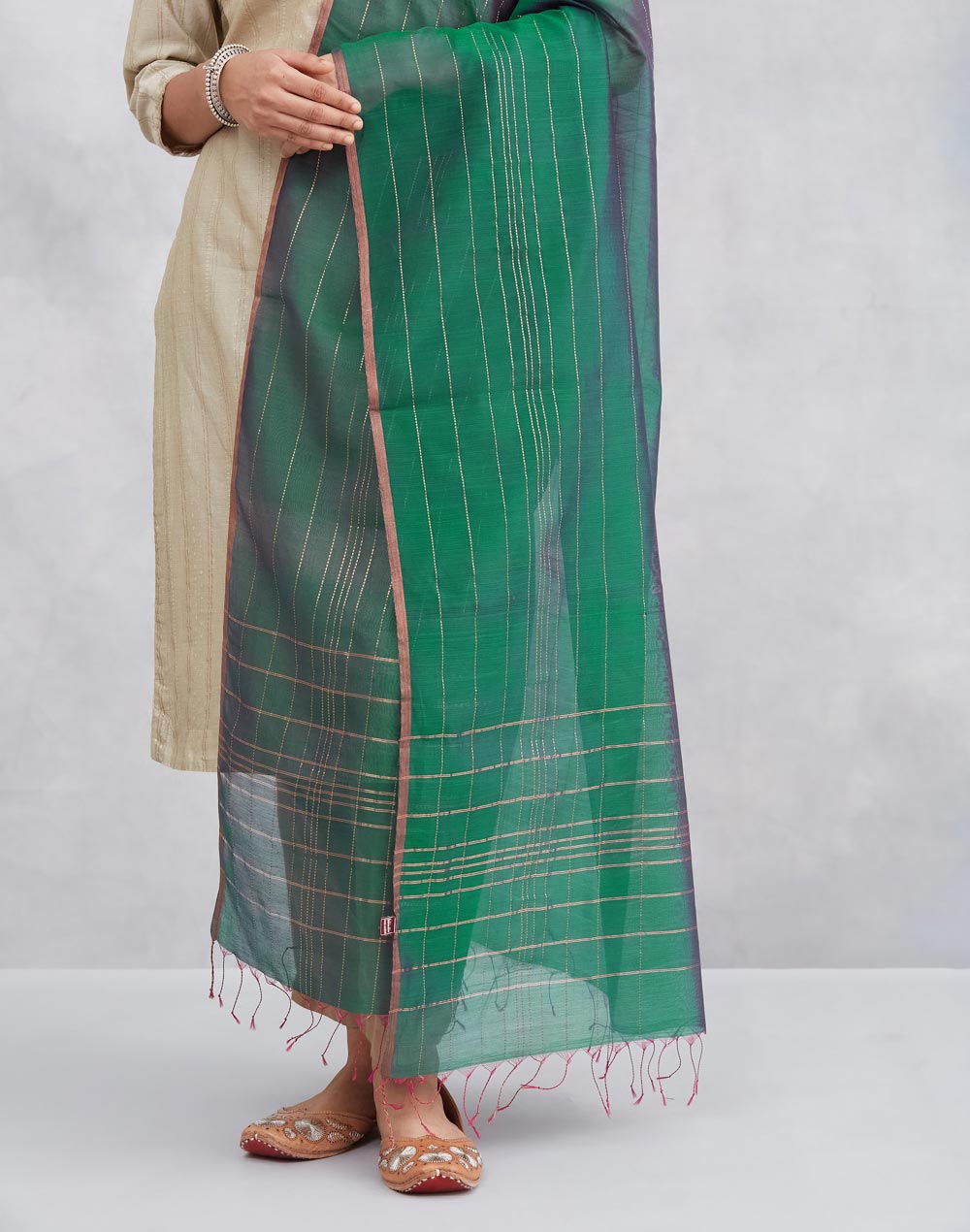 Green Cotton Silk Blend Dupatta