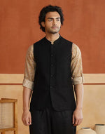 Viscose silk fabric detail on the Black Nehru Jacket