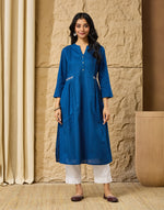 Indigo Cotton Pintuck Slim Fit Long Kurta