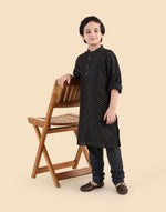 Black Cotton Silk Blend Long Kurta