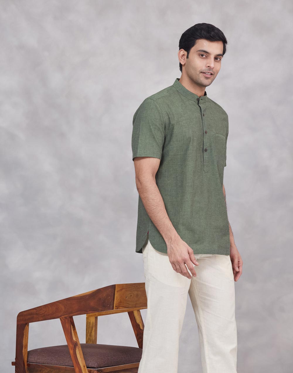 Green Cotton Mid Placket Shirt