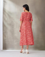 Red Cotton Silk Hand Block Printed Midi Dress