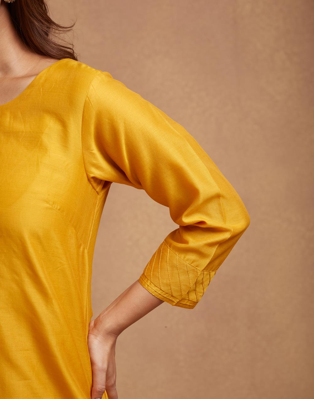 Mustard Cotton Silk Long Kurta