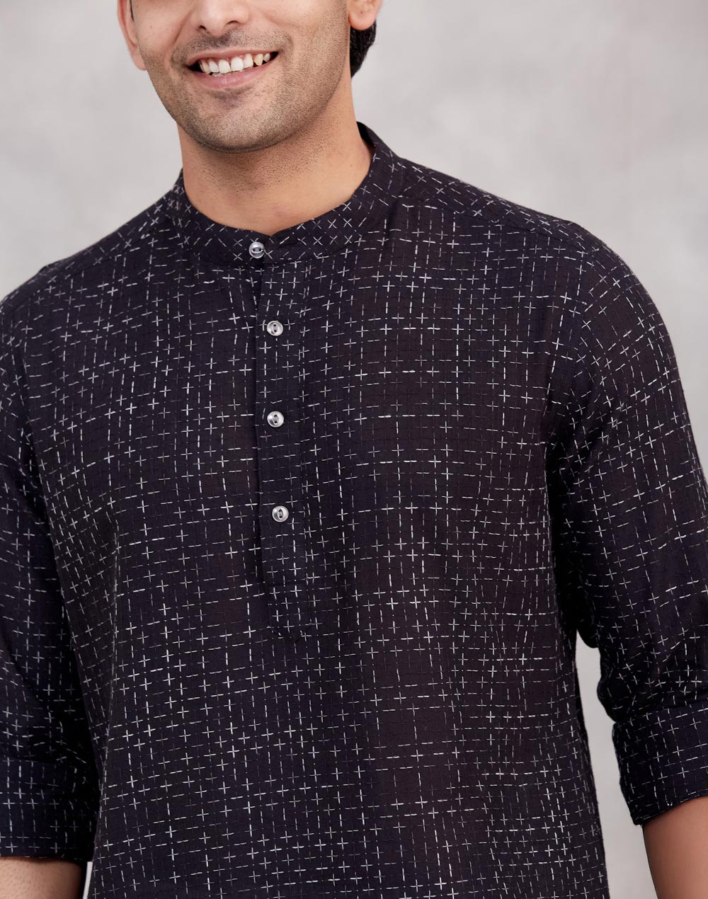 Black Cotton Short Kurta