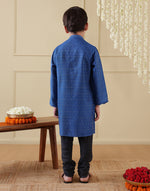 Navy Viscose Blend Dobby Long Kurta
