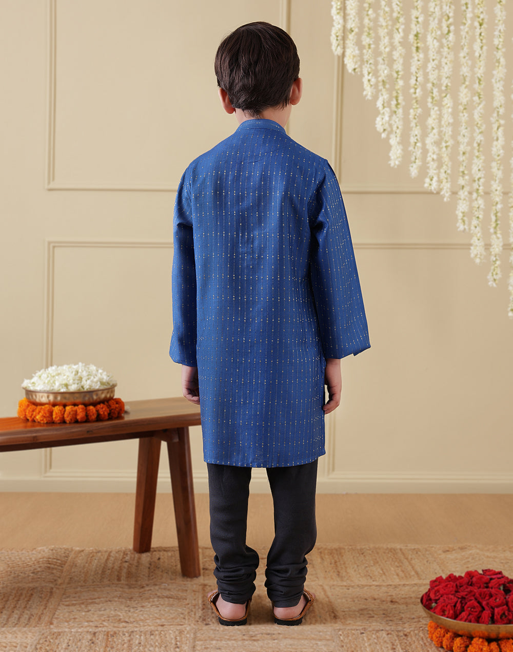 Navy Viscose Blend Dobby Long Kurta