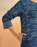 Indigo Cotton Printed Abstract Knee Length Kurta