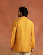 Mustard Viscose Silk Blend Stripe Short Kurta