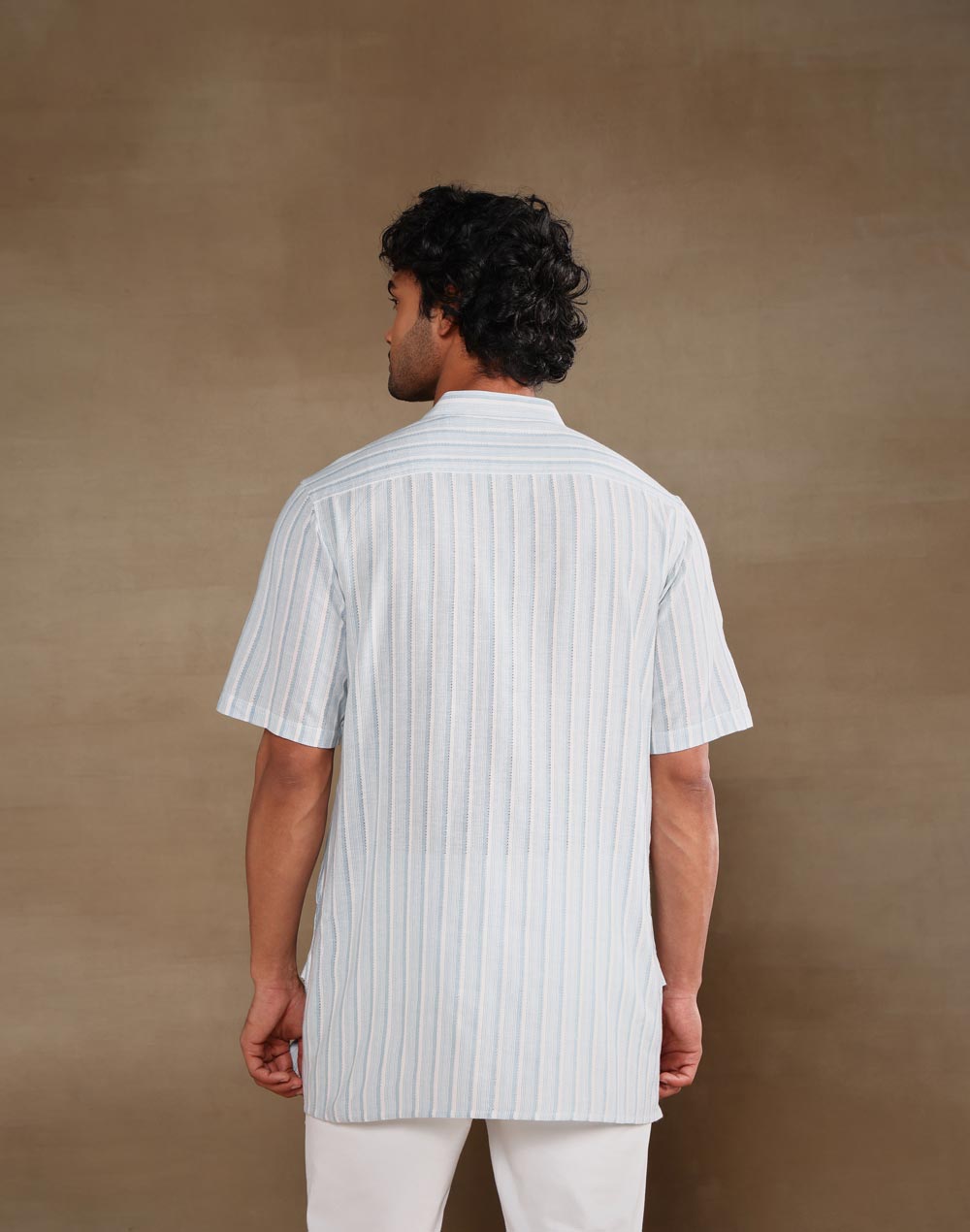Blue Cotton Stripe Short Kurta
