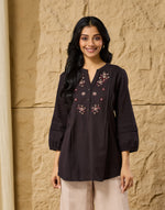 Black Cotton Linen Embroidered Tunic