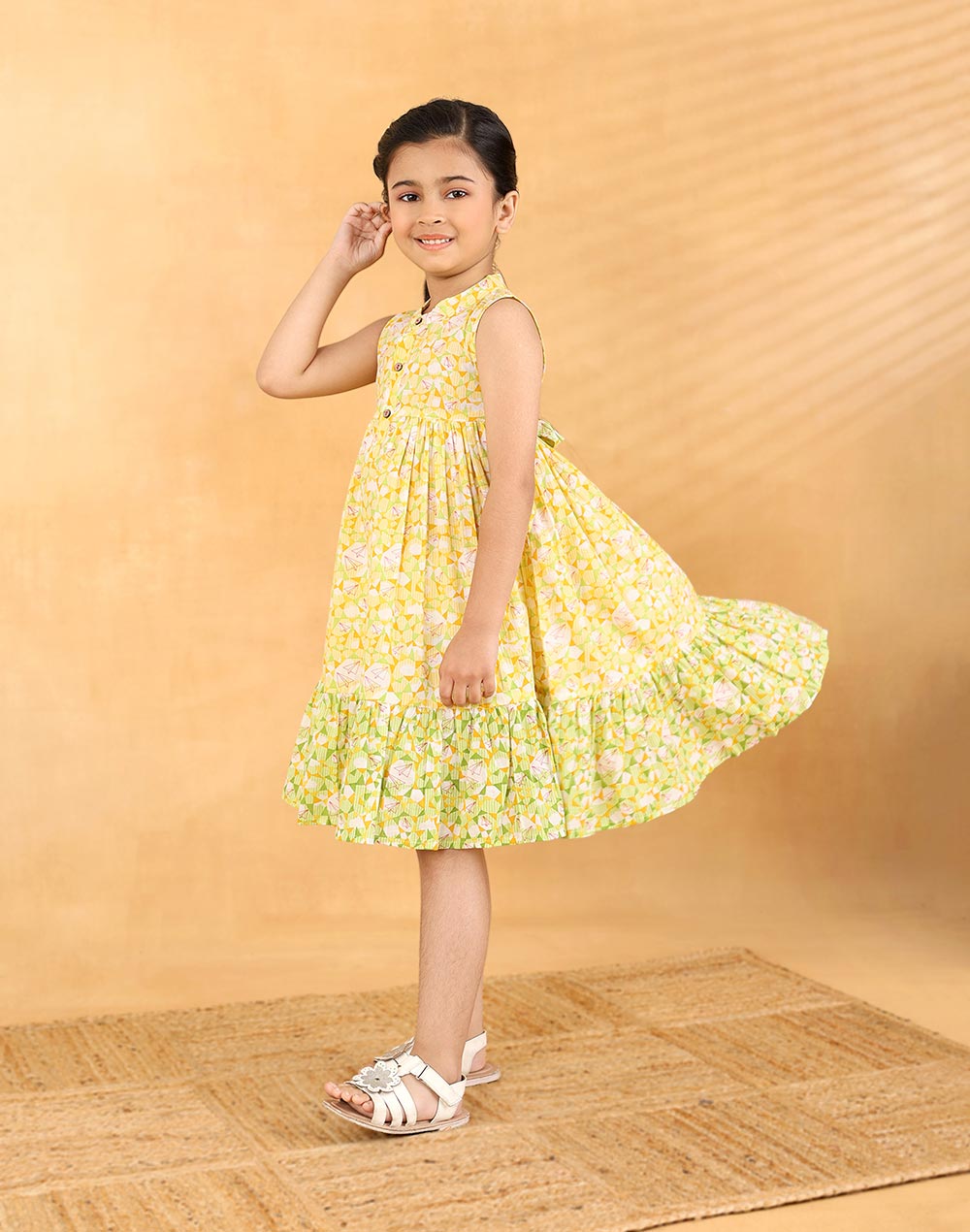 Yellow Cotton Printed Dress