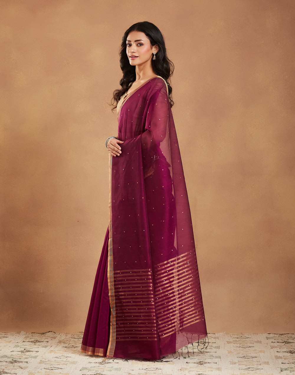Purple Cotton Silk Blend Chanderi Sari