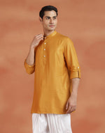 Yellow Viscose Silk Dobby Slim Fit Short Kurta