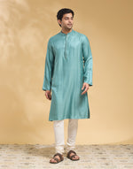 Teal Viscose Silk Long Kurta
