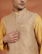 Beige Viscose Silk Nehru Jacket