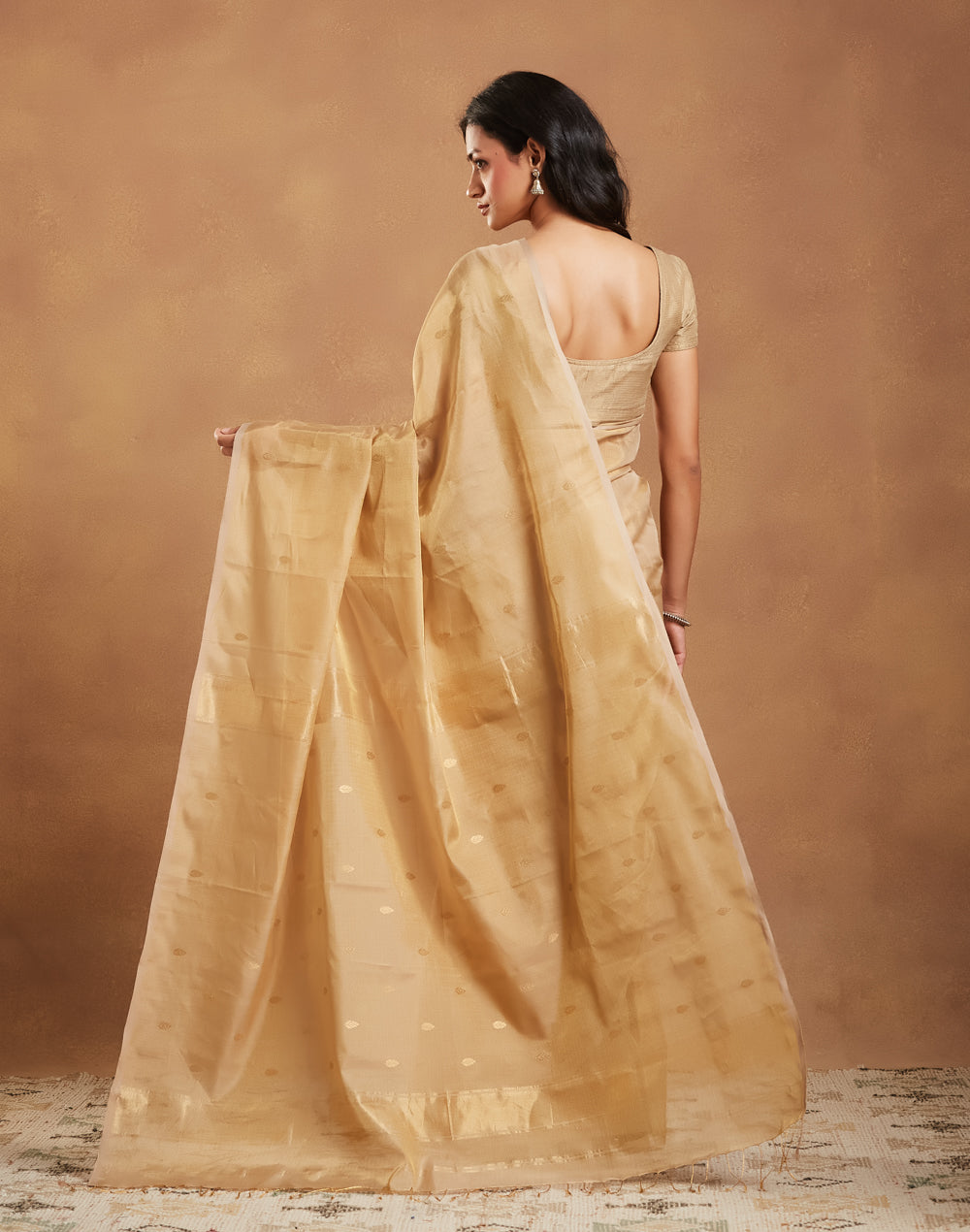 Gold Cotton Blend Maheshwari Sari