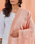 Pink Cotton Silk Blend Chikankari Dupatta