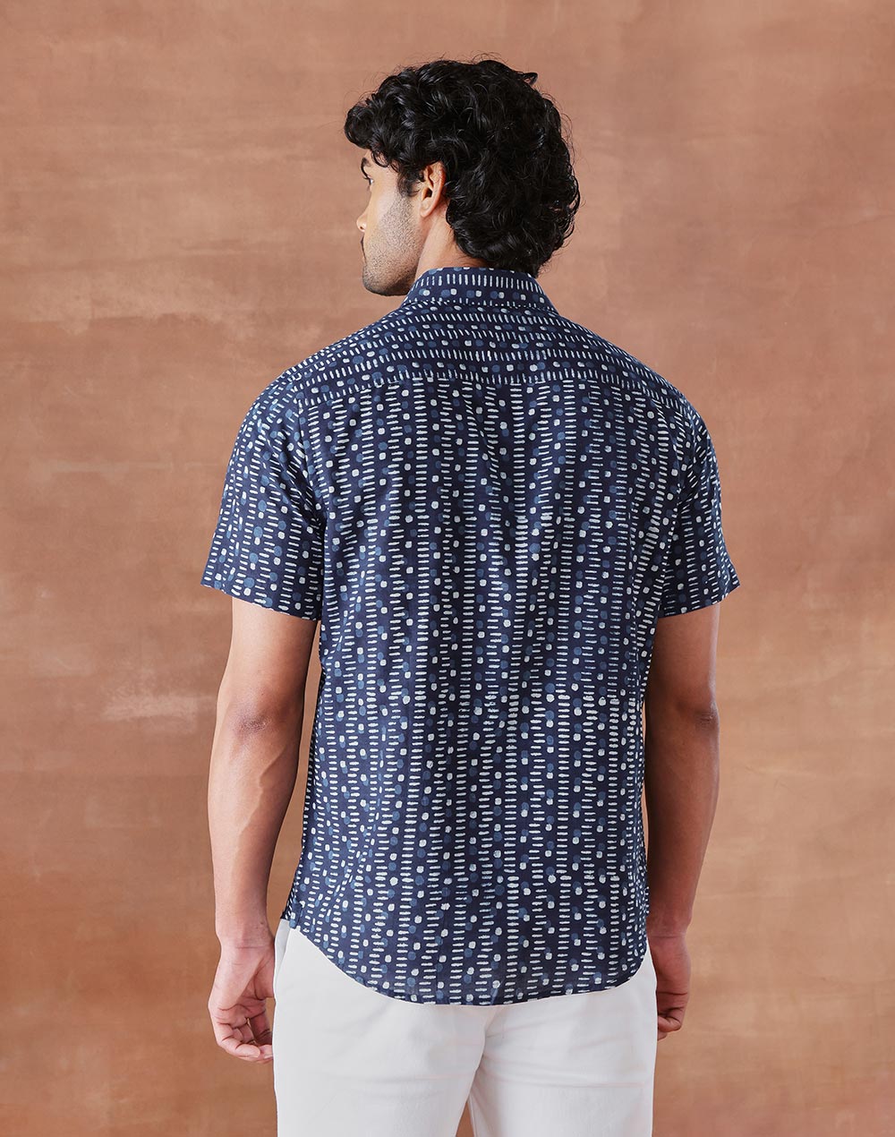 Indigo Cotton Dabu Printed Slim Fit Shirt