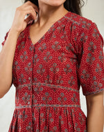 Red Cotton Ajarkh Midi Dress