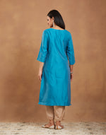 Texture and finish of the Teal Embroidered Long Kurta by Fabindia UK