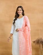 Pink Cotton Silk Blend Chikankari Dupatta