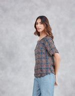 Blue Rayon Blend Ajrakh Printed Arcadian Top