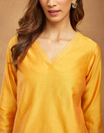 Yellow Cotton Silk Knee Length Kurta